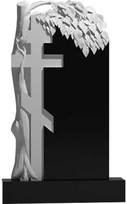 Фото для Гранитные памятники вертикальные резные черные ВАР-228 "Крест и Березка" (премиум-класс)