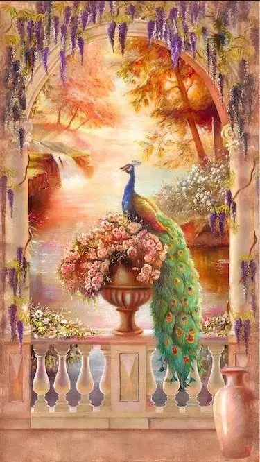 Фреска STEINBAU AMUR "Пейзаж в арке с павлином"