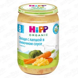 Фото для Пюре HiPP Organic овощи с лапшой в сливочном соусе 220г с 8мес БЗМЖ