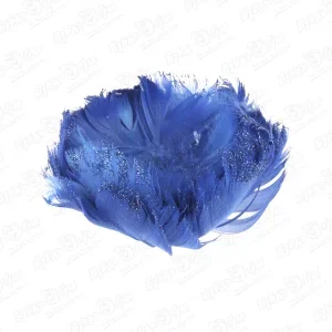 Фото для Украшение елочное цветок синий из перьев 9см