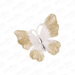 Фото для Украшение елочное Бабочка прозрачно-золотая пластиковая 10см