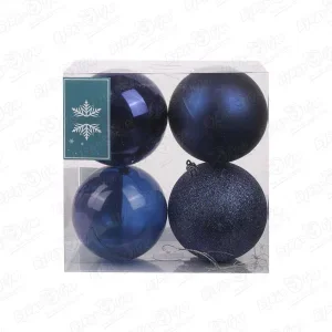 Фото для Набор украшений елочных шар базовый синий 10см 4шт