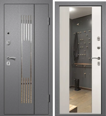 Дверь входная металлическая МЕДЕЯ-321 (М-5), Софт айс 113Z /Букле серый