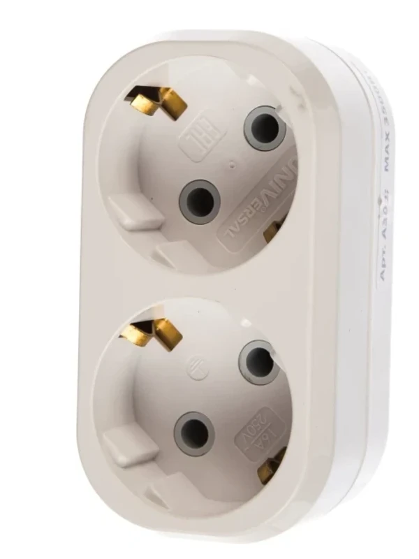 Разветвитель 2 гнезда с заземл. плоский 16А UNIVersal А302