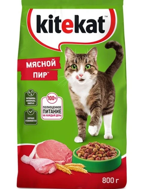 
Сухой корм KiteKat "Мясной пир" для кошек, 800 г